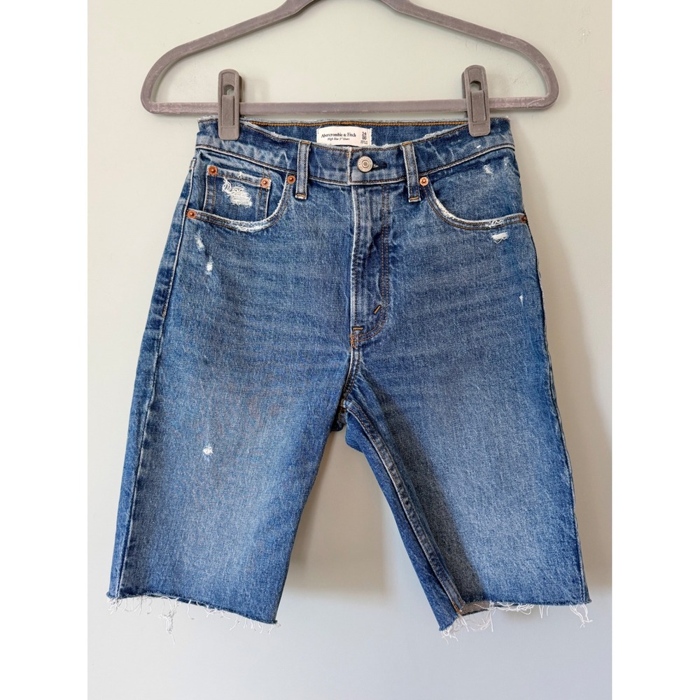 Abercrombie & Fitch High Rise 9 Inch Jean Bermuda Shorts Blue Denim Size 24/00